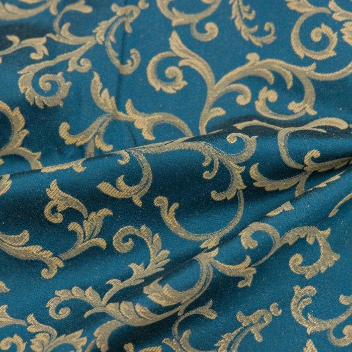 BA205 - Jacquardweefsel Volute Barocche – petrolkleurige, Antiek en Kunst, Antiek | Kleden en Textiel