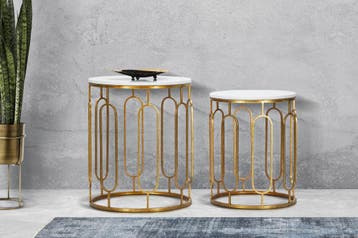 TAFEL TORY MARMER PAAR CM 46X55-39X48, Huis en Inrichting, Tafels | Sidetables, Ophalen of Verzenden, Nieuw