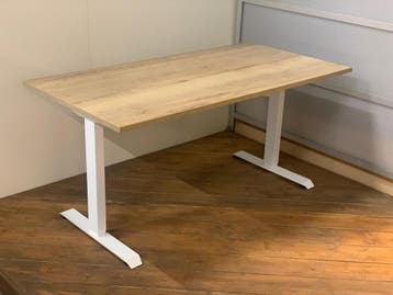 Nieuw Zit Sta Bureau - Wit Frame - Natuureiken Bureaublad, Verzenden, In hoogte verstelbaar, Nieuw