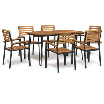 vidaXL 7-delige Tuinset massief acaciahout en metaal, Tuin en Terras, 6 zitplaatsen, Nieuw, Tuinset, Verzenden