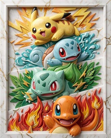 Makayhos - [Canvas] Gen I Starters – Golden Kintsugi Relief, Nieuw