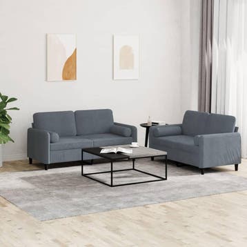 vidaXL 2-delige Loungeset met kussens fluweel donkergrijs, Verzenden, Nieuw, Vierpersoons of meer, Stof
