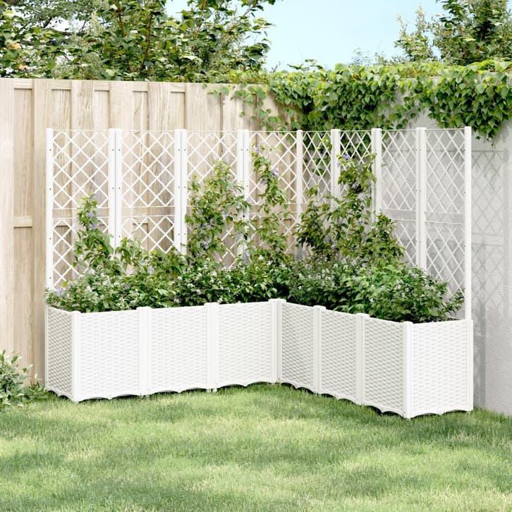 vidaXL Plantenbak met latwerk 160x160x140 cm polypropeen wit, Tuin en Terras, Bloembakken en Plantenbakken, Nieuw, Kunststof, Verzenden