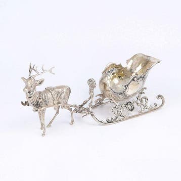 Rendier met sleede - Beeldje - .800 zilver