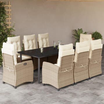 vidaXL 9-delige Tuinset met kussens poly rattan beige, Verzenden, Nieuw, 8 zitplaatsen, Tuinset