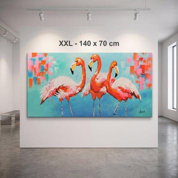 Monika Spiewak - Flamingos - Oil Painting Stretched On The