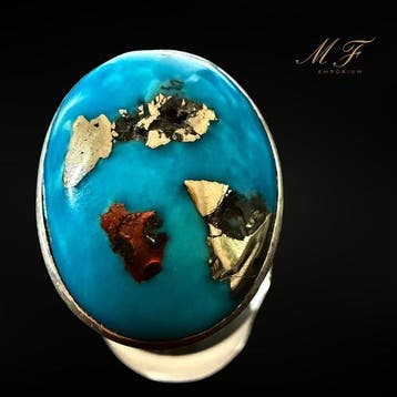 Luxe ring in turkoois en pyriet - Zilver 925 - met een