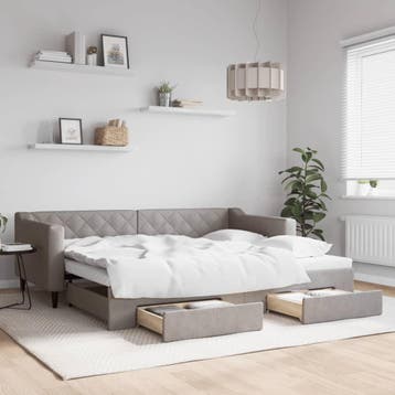 vidaXL Slaapbank met onderschuifbed en lades 90x200 cm stof, 90 cm, Eenpersoons, Verzenden, Nieuw