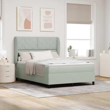 vidaXL Boxspringbed met hoofdeinde Lichtgrijs 200 x 140 cm, Verzenden, Nieuw, Tweepersoons, Stof