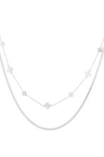 Dubbele ketting clover heart - zilveren kleur, Verzenden, Nieuw