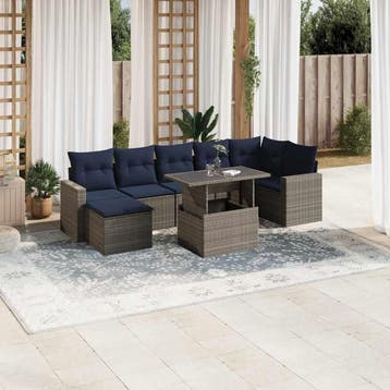 vidaXL 8-delige tuinbankset met kussens, grijs polyrotan, Verzenden, Nieuw