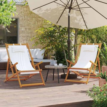 vidaXL Opklapbare stoelen, 2 stuks, crèmekleurige stof, Tuin en Terras, Tuinstoelen, Verzenden, Nieuw