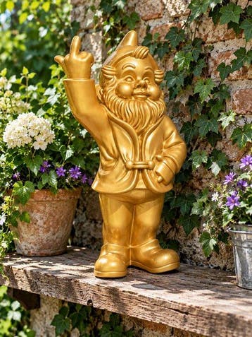 Beeld, naughty red gnome with middle finger - 30 m -