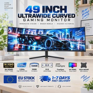Crua 49 Inch 5K DQHD Ultrawide Curved Gaming Monitor - 120Hz, Verzenden, Nieuw