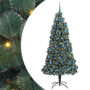 vidaXL Kunstmatige voorverlichte kerstboom met ballenset, Verzenden, Nieuw