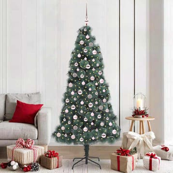 vidaXL Kunstmatige voorverlichte kerstboom met ballenset, Verzenden, Nieuw