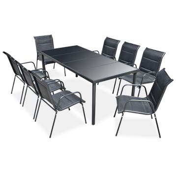vidaXL 9-delige Tuinset staal zwart, Verzenden, Nieuw, 8 zitplaatsen, Rvs