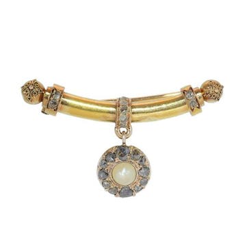 Broche - 18 karaat Geel goud Diamant (Natuurlijk) - Parel -