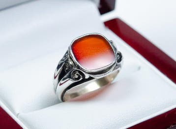 Jugendstil - 835 zilver - carneool - zegelring - Ring, Antiek en Kunst