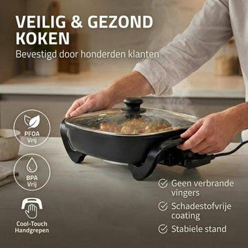 Nedis Elektrische Hapjespan 2200W – 40cm Deksel – Antiaanb, Verzenden, Zo goed als nieuw