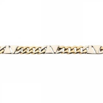 Bicolor gouden gourmet/fantasieschakel ketting, Ophalen of Verzenden, Gebruikt, Goud, Goud