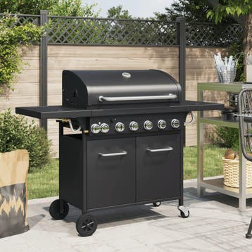 vidaXL Gasbarbecue met 7 branders gepoedercoat staal zwart, Verzenden, Nieuw