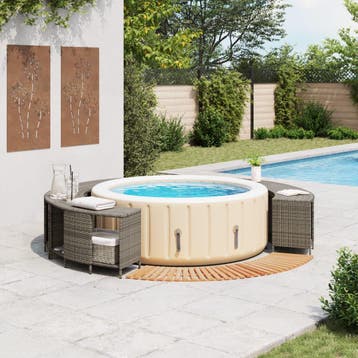 vidaXL Hottub-ombouw poly rattan massief acaciahout grijs, Verzenden, Nieuw