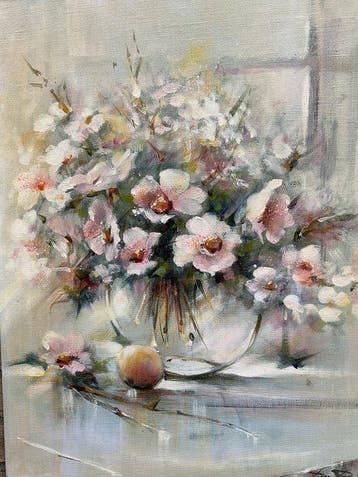 Don Raymond (XX) - Bloemen voor het raam., Antiek en Kunst