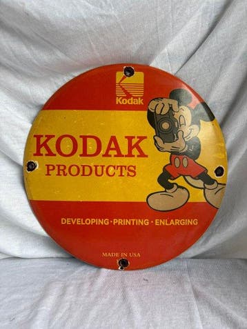 Kodak Kodak emaille reclamebord met Mickey Mouse – Ø 30 cm –, Nieuw