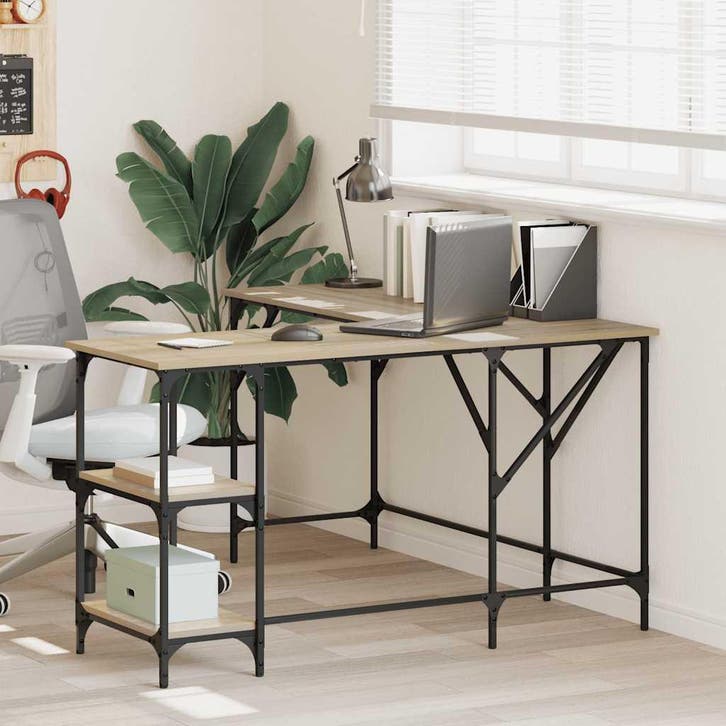 vidaXL Bureau 139x139x75 cm bewerkt hout sonoma eikenkleurig, Huis en Inrichting, Bureaus, Nieuw, Verzenden