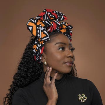 Afrikaanse Rood en oranje Bogolan hoofddoek - headwrap, Ophalen of Verzenden, Nieuw