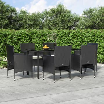 vidaXL 7-delige Tuinset met kussens zwart, Verzenden, Nieuw, 6 zitplaatsen, Tuinset