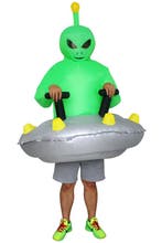 KIMU® Opblaas Kostuum Ufo Alien Opblaasbaar Pak Alienpak Mas, Carnaval, Nieuw, Overige maten, Ophalen of Verzenden