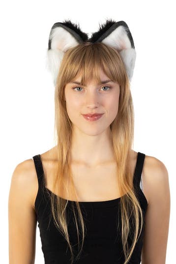KIMU® Haarband Furry Oortjes Zwart Wit Roze Kat Poes Vos Dia, Ophalen of Verzenden, Nieuw, Carnaval, Accessoires