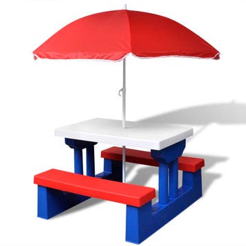 vidaXL Kinderpicknicktafel met banken en parasol meerkleurig, Verzenden, Nieuw, Kunststof