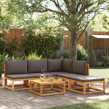 vidaXL 6-delige tuinbankset met kussens acaciahout & touw, Verzenden, Nieuw, Hardhout