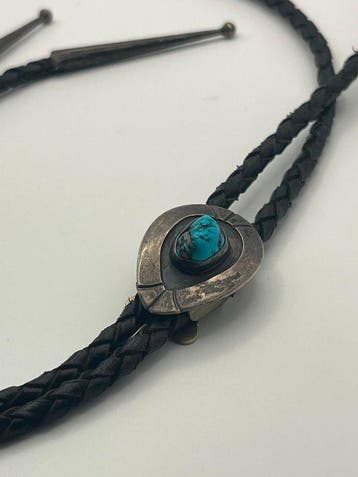 Vintage Navajo Zilveren & Turkoois Bolo-Tie door Ray Bennett, Antiek en Kunst