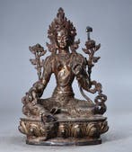 Beeld, Green Tara Statue - 21 cm - Koper