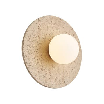 Japandi wandlamp naturel steen rond met opaal glas - Josie, Verzenden, Nieuw