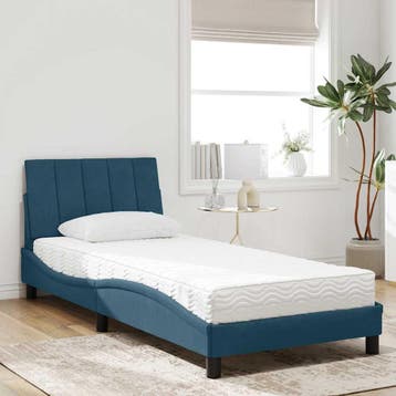 vidaXL Bed met matras Hanko fluweel blauw 90x190 cm, Huis en Inrichting, 90 cm, Eenpersoons, Nieuw, 190 cm of minder