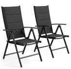 Set 2 Opvouwbare Tuinstoelen Zwart – Aluminium, Verstelbaar, Verzenden, Nieuw, Aluminium, Inklapbaar