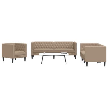 vidaXL 3-delige Loungeset Chesterfield-stijl kunstleer, Verzenden, Nieuw, Vierpersoons of meer, Leer