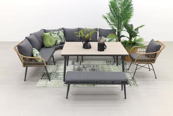 Garden Impressions Margriet lounge dining + stoel - Naturel, Verzenden, Nieuw, Wicker, Loungeset