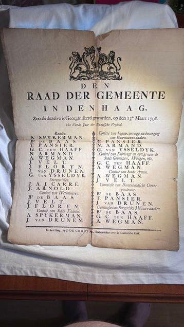 Document - Gemeente Den Haag - Plakkaat - 1798
