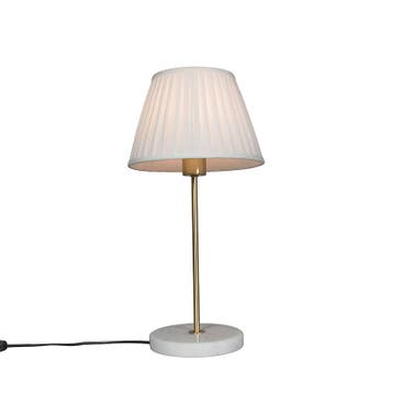 Retro tafellamp messing met Plisse kap wit 25 cm - Kaso, Verzenden, Nieuw