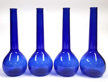 Vintage Set van 4 kobaltblauwe glazen flessen, als vaas of, Verzenden, Gebruikt