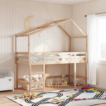 vidaXL Halfhoogslaper met ladder en bedhuis grenenhout, Eenpersoons, Bruin, Verzenden, Nieuw