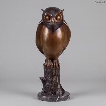 Beeld, Exclusief XL bronzen sculptuur van een uil. 50 cm., Antiek en Kunst
