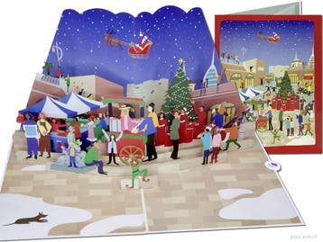 Bruisende Kerstmarkt & KerstmanLuxe 3D Pop-Up Kerstkaart, Verzenden, Nieuw