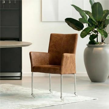 Set van 6 Leren eetkamerstoelen Comfort met wieltjes en, Huis en Inrichting, Stoelen, Ophalen of Verzenden, Nieuw, Leer